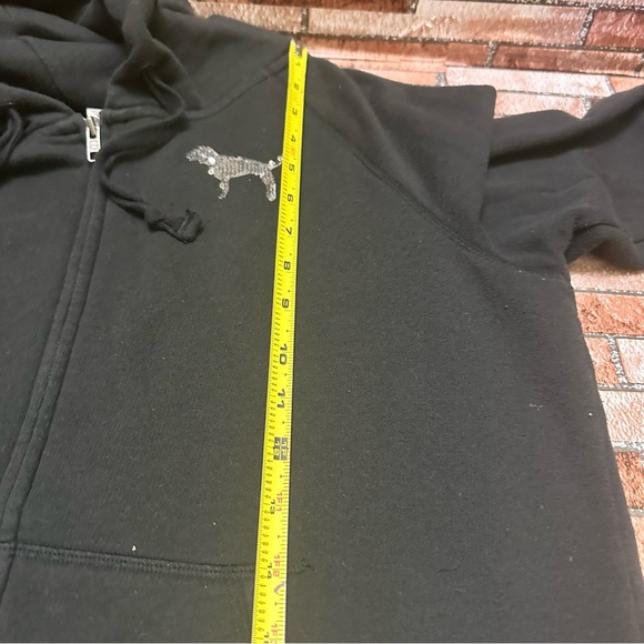 victoria’s Secret Black Hoodie with Sequin PINK Logo size L - Picture 8 of 9